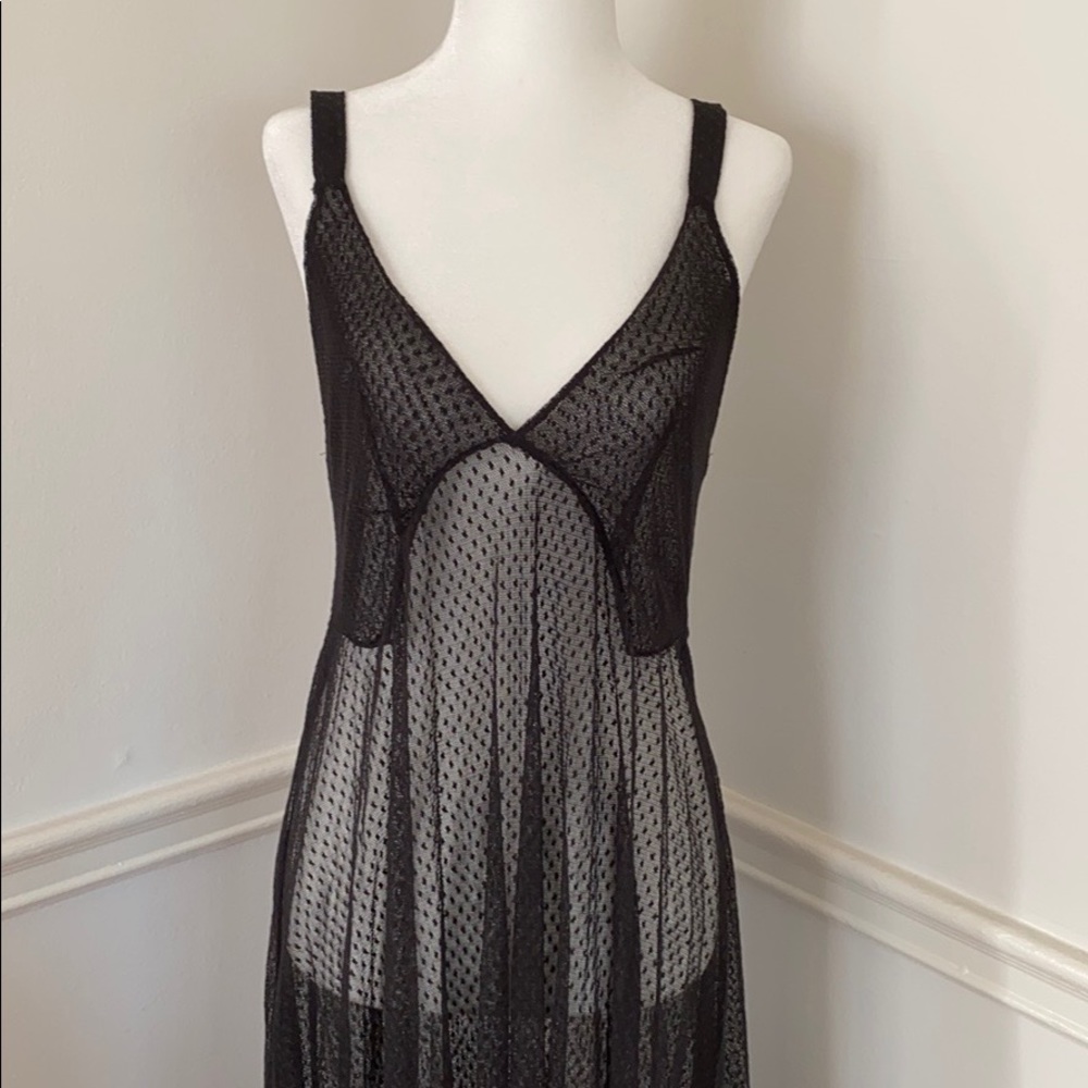 Zara black mesh polka dot maxi dress XS